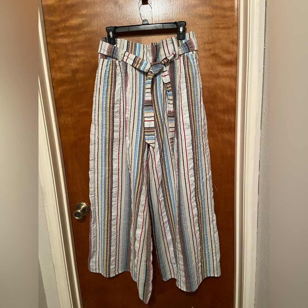 Seersucker Striped Wide leg Pants